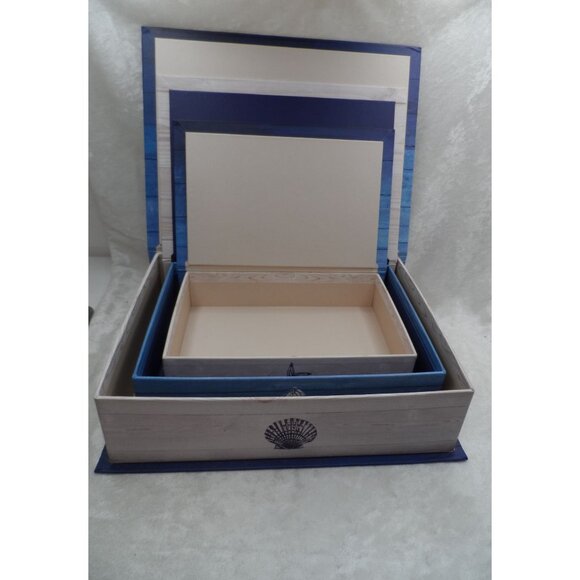 Nautical-Themed Nesting Storage Boxes Set Of 3 Starfish Seahorse Shell Decor - Picture 3 of 10